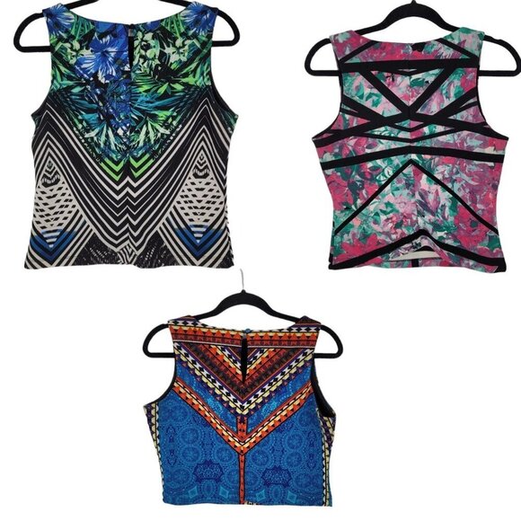 Bisou bisou womens Medium set of 3 Multicolor sleeveless scuba tops - Picture 2 of 12